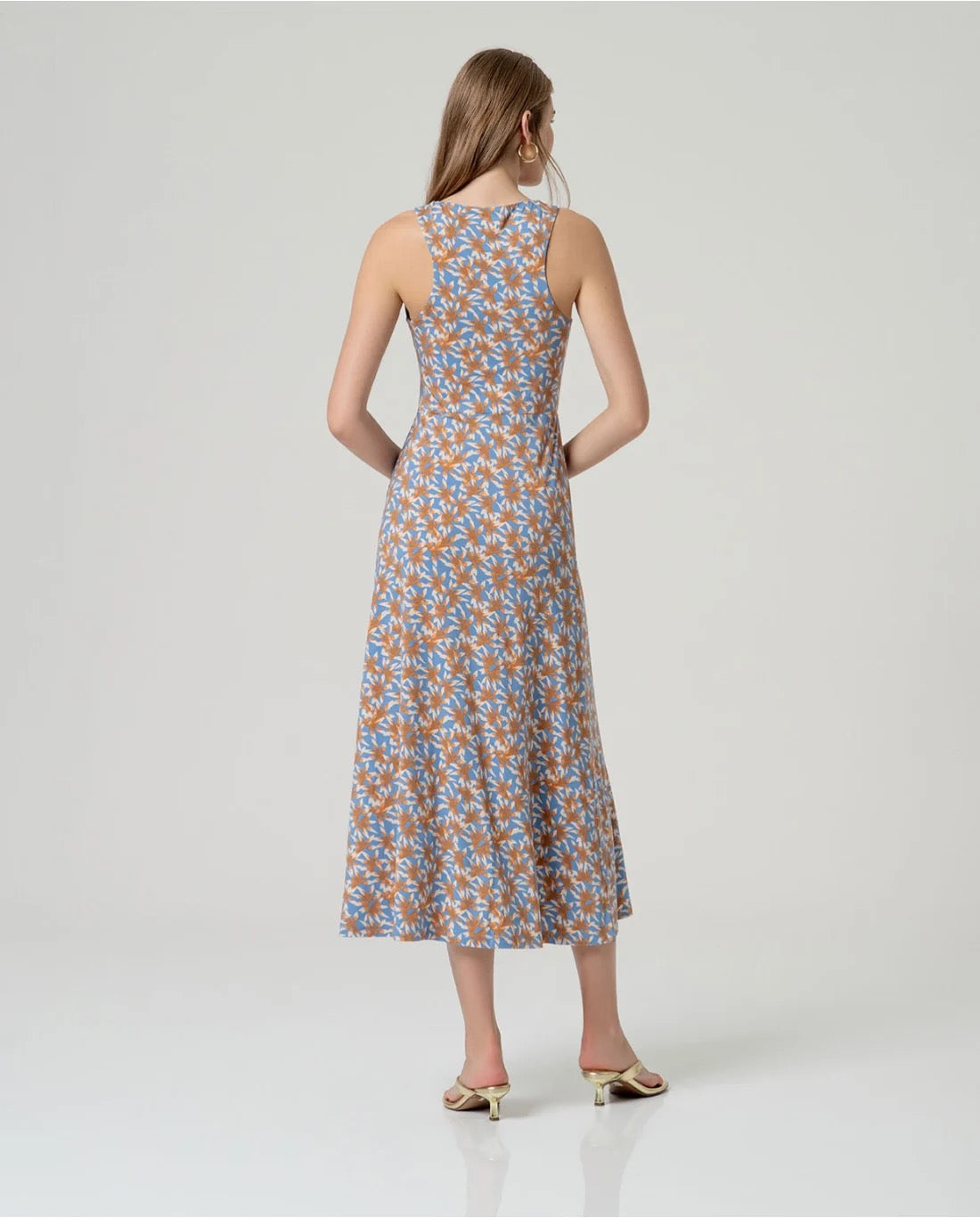VESTIDO MIDI ALOE VERA DRAPEADO AZUL EMPOLVADO
