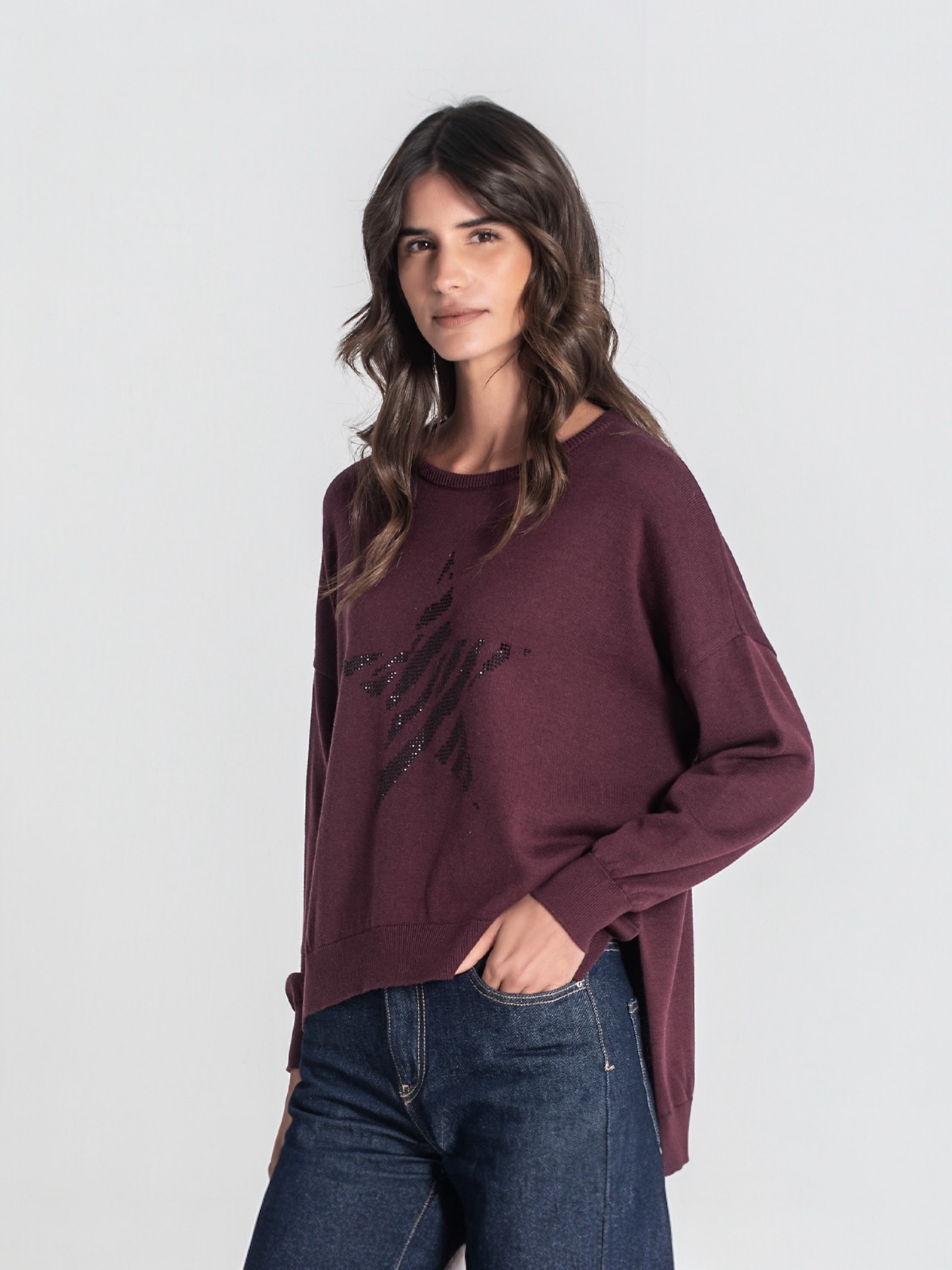 SUÉTER OVERSIZE ESTRELLA GRANATE