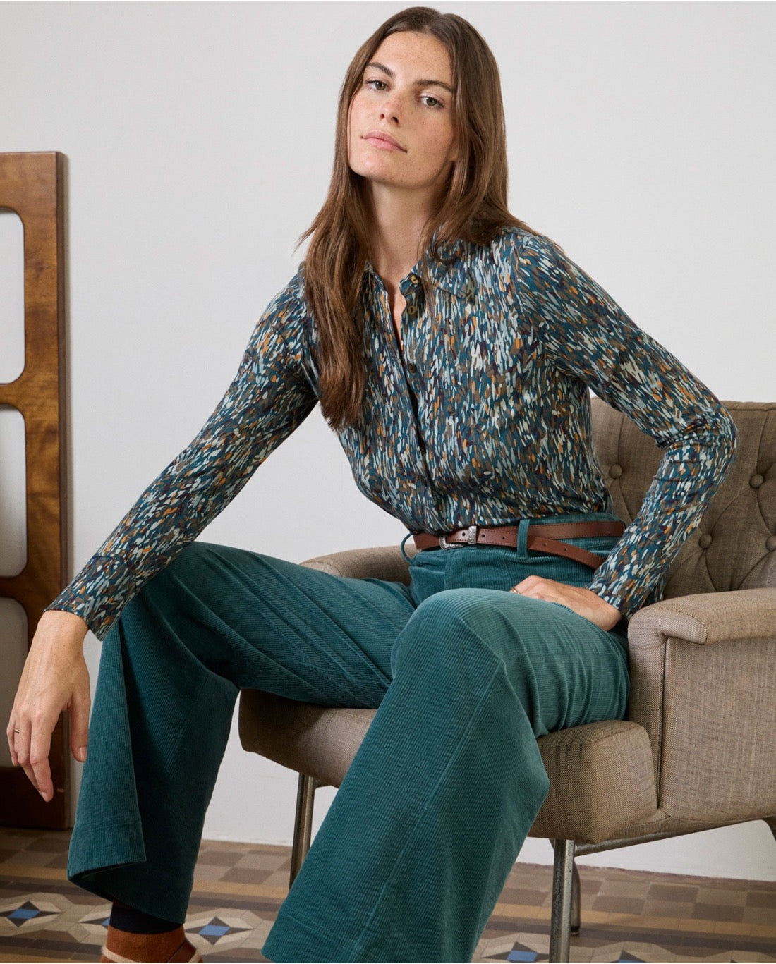 PANTALÓN DE PANA WIDE LEG AZUL ACERO