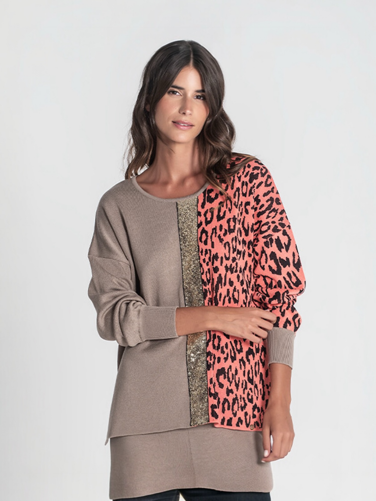 JERSEY ANIMAL PRINT LENTEJUELAS TAUPE