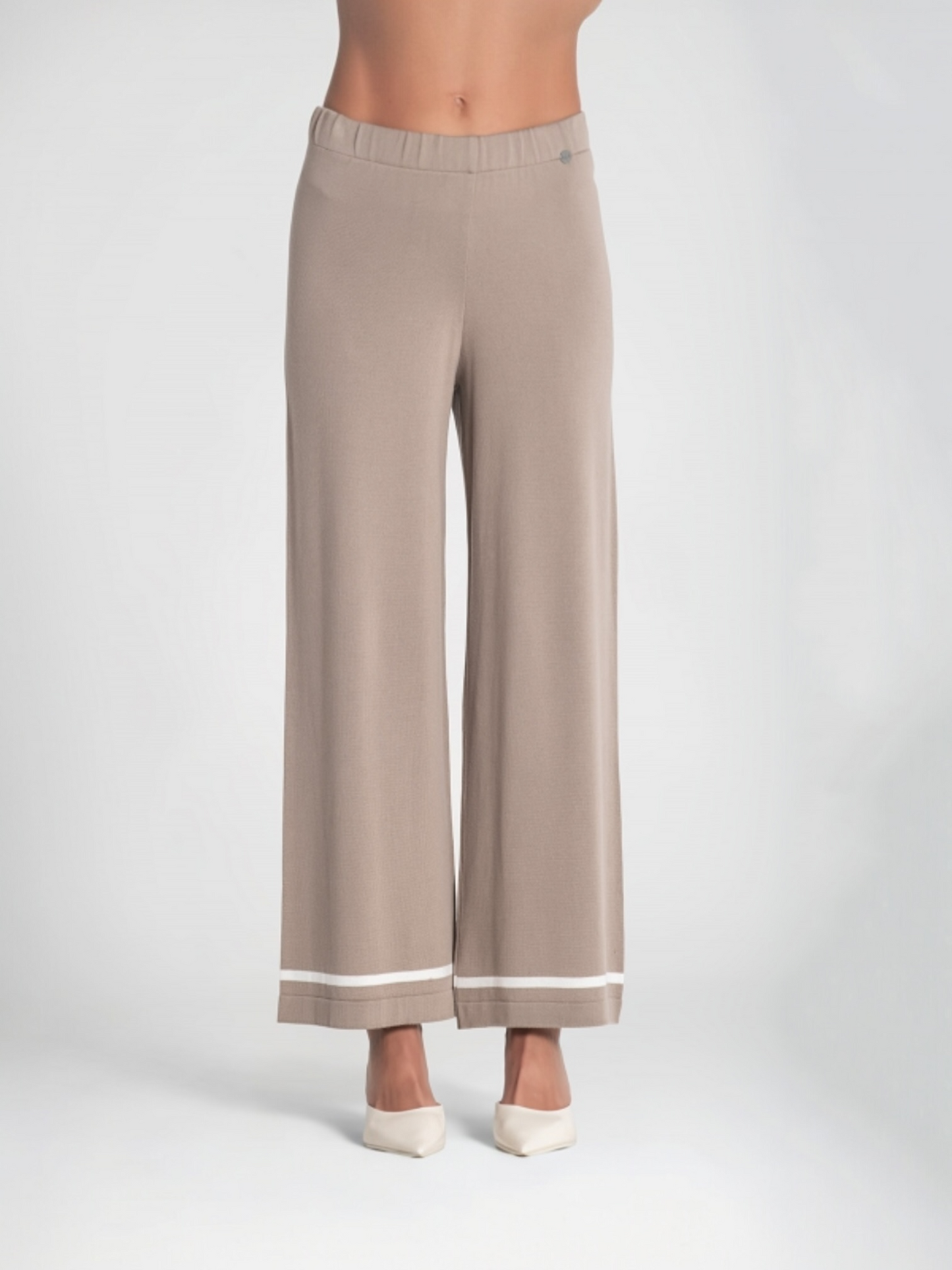 PANTALONES BÁSICOS CON PARTE INFERIOR A RAYAS TAUPE