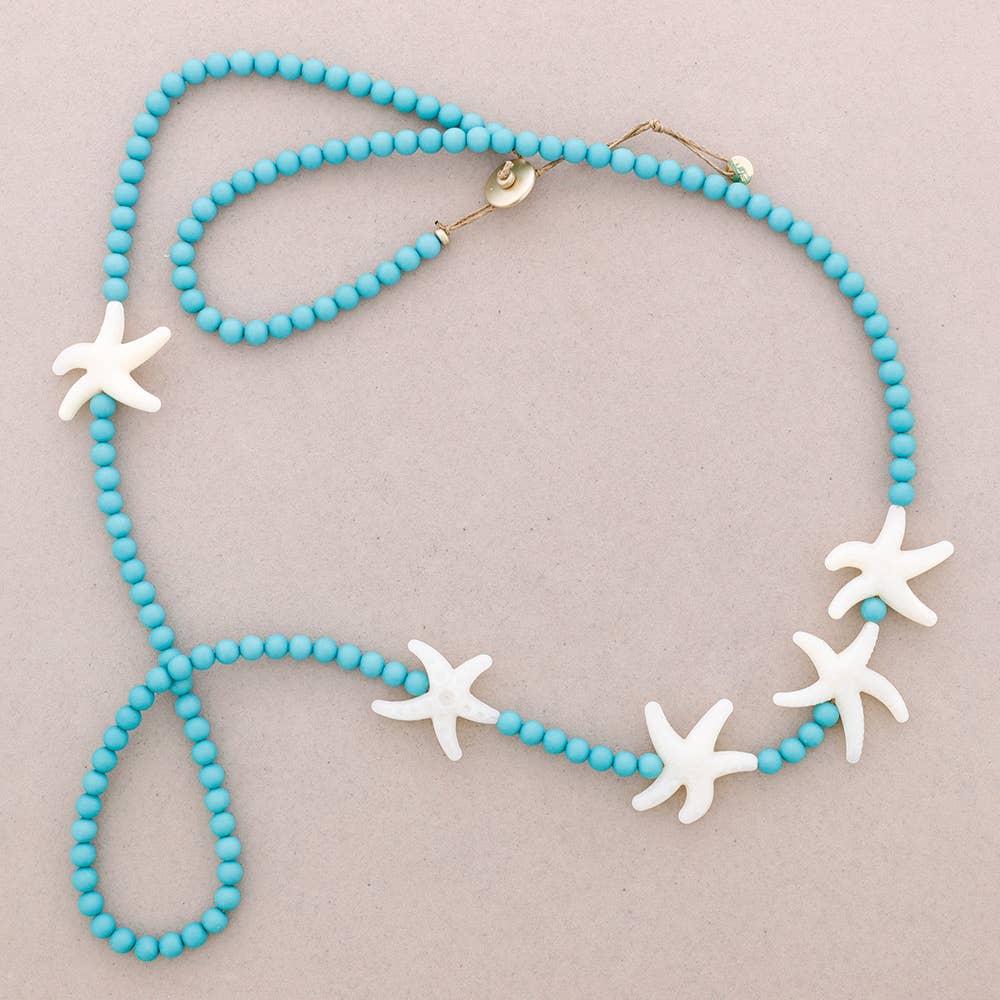 COLLAR LARGO BOLAS Y ESTRELLAS TURQUESA