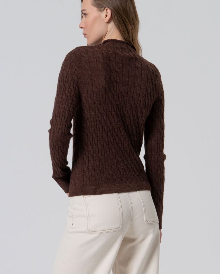 JERSEY DE PUNTO TRENZADO Y CUELLO PERKINS CHOCOLATE