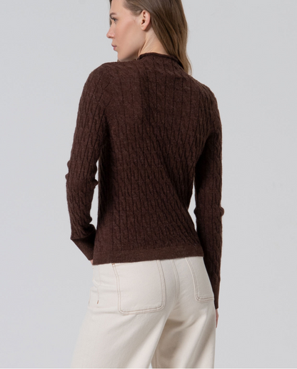 JERSEY DE PUNTO TRENZADO Y CUELLO PERKINS CHOCOLATE