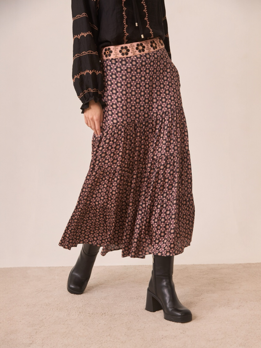 FALDA FLORES RETRO NEGRO