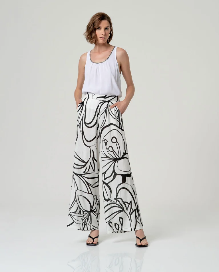 PANTALÓN AMLIO FLUÍDO ELÁSTICO BLANCO