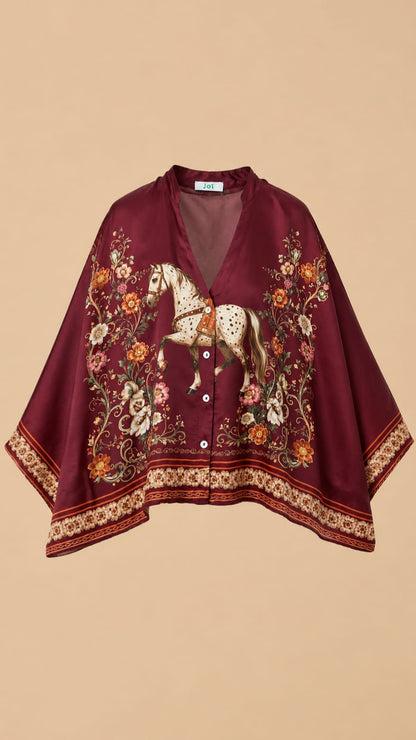 BLUSA ESTAMPADO CABALLO BURDEOS