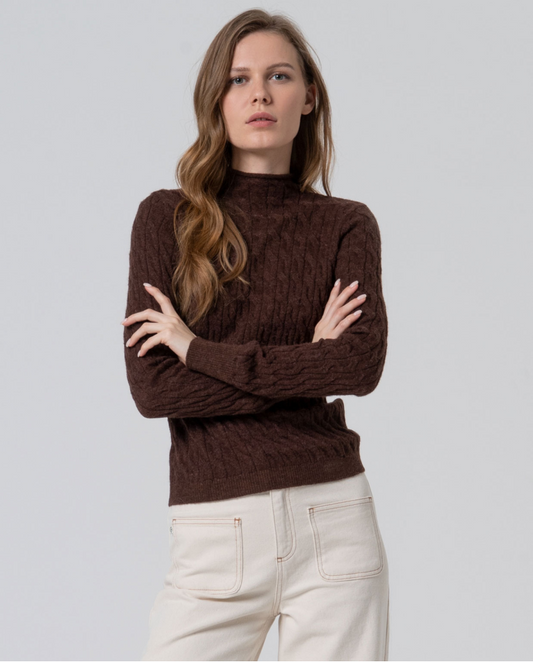 JERSEY DE PUNTO TRENZADO Y CUELLO PERKINS CHOCOLATE