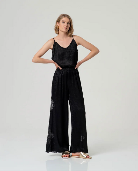 PANTALÓN RECTO TEXTURA CALADA NEGRO