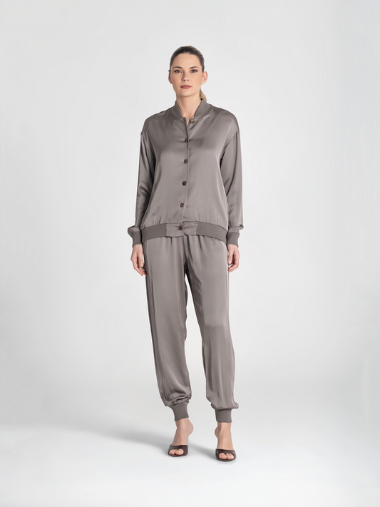 CHAQUETA BOMBER SATINADA TAUPE