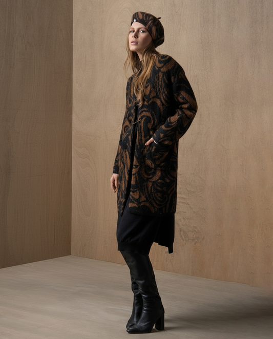 ABRIGO JACQUARD CON HEBILLA MARRÓN