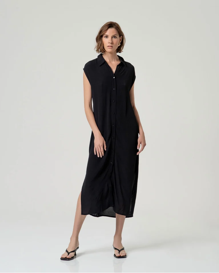 CAMISA LARGA 100% ECOVERO RECTA NEGRO