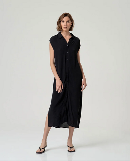 CAMISA LARGA 100% ECOVERO RECTA NEGRO