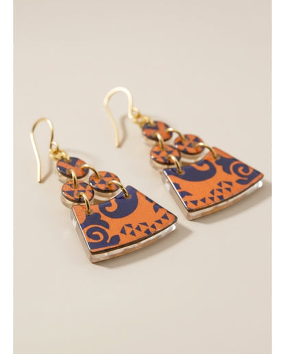 PENDIENTES GEOMÉTRICOS AZULES Y NARANJAS