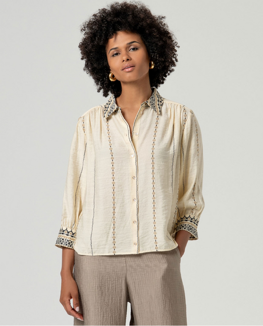 CAMISA MANGA ANCHA CON DETALLE DECORATIVO CRUDO