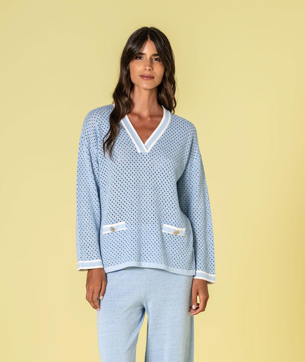 JERSEY CALADO AZUL CELESTE