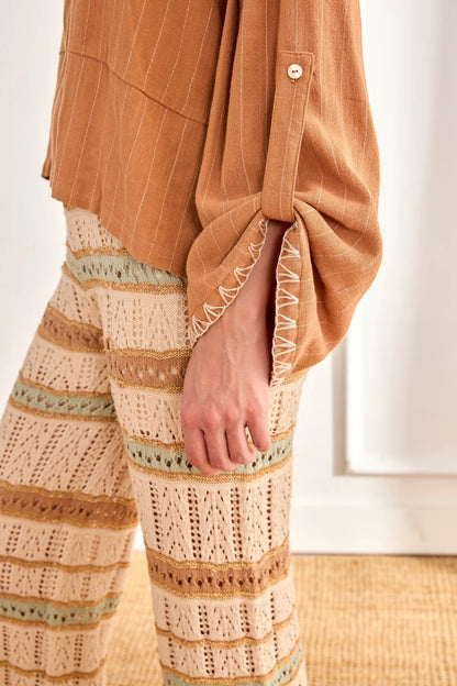 BLUSA OVERSIZED LINO MAO RAYA DIPLOMÁTICA TOT CAMEL