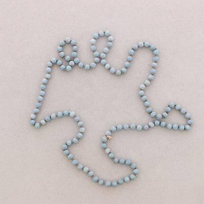 Collar Largo Nudos Bolas Piedras 1,2M*8Mm: Azul Grisáceo