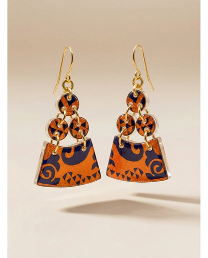 PENDIENTES GEOMÉTRICOS AZULES Y NARANJAS