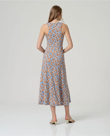 VESTIDO MIDI ALOE VERA DRAPEADO AZUL EMPOLVADO