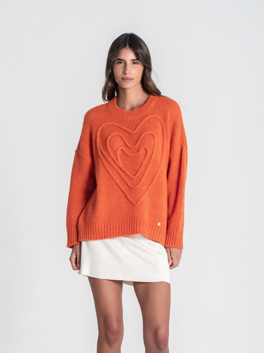 SUÉTER BORDADO CORAZÓN NARANJA