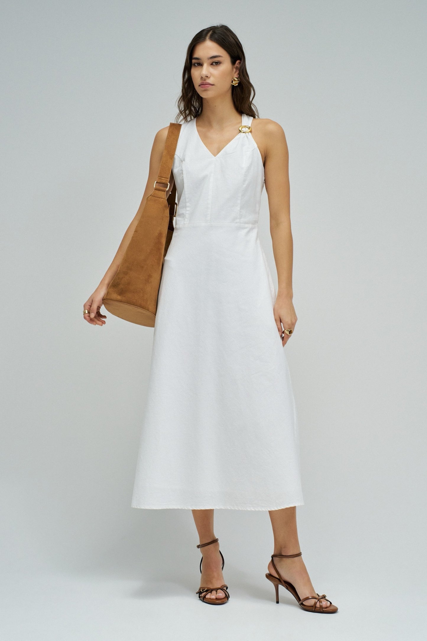 VESTIDO MIDI CON LINO BLANCO