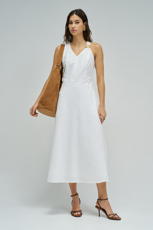 VESTIDO MIDI CON LINO BLANCO