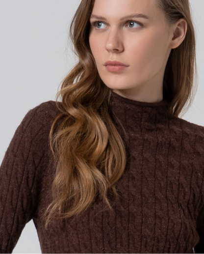 JERSEY DE PUNTO TRENZADO Y CUELLO PERKINS CHOCOLATE