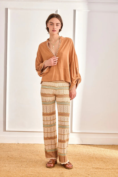 BLUSA OVERSIZED LINO MAO RAYA DIPLOMÁTICA TOT CAMEL