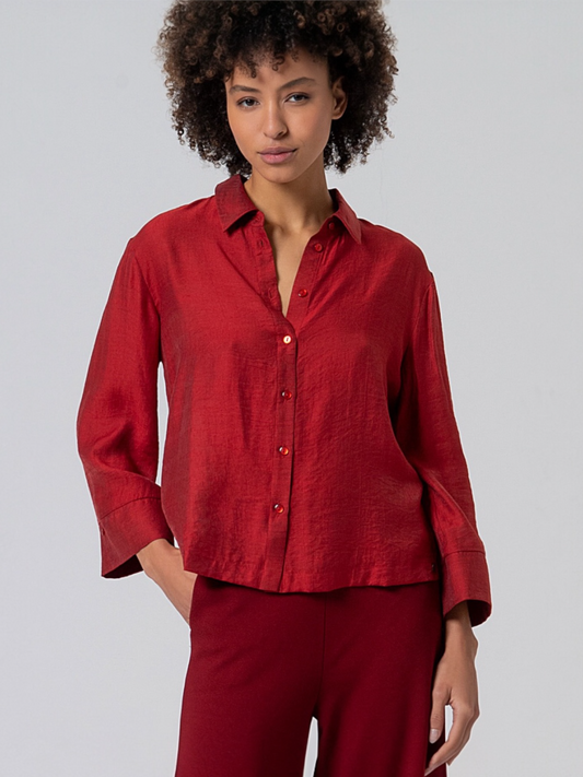 CAMISA OVERSIZE MANGA CAMPANA TEJA CLARO