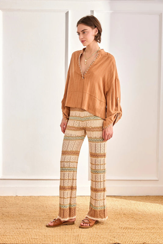 BLUSA OVERSIZED LINO MAO RAYA DIPLOMÁTICA TOT CAMEL