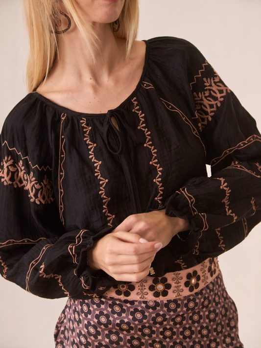 BLUSA VISCOSA CON BORDADO CONTRASTE