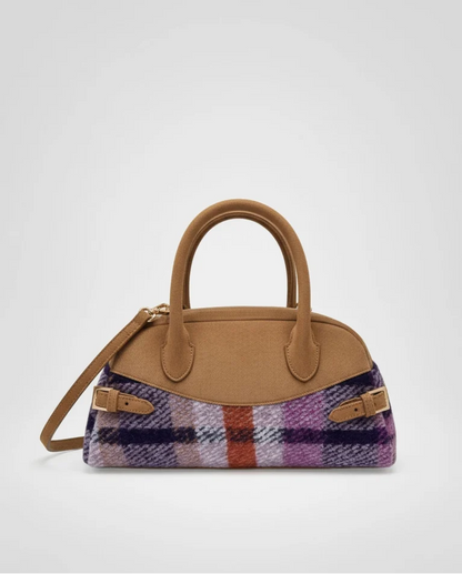 BOLSO BOWLING DE CUADROS DE LANA MORADO