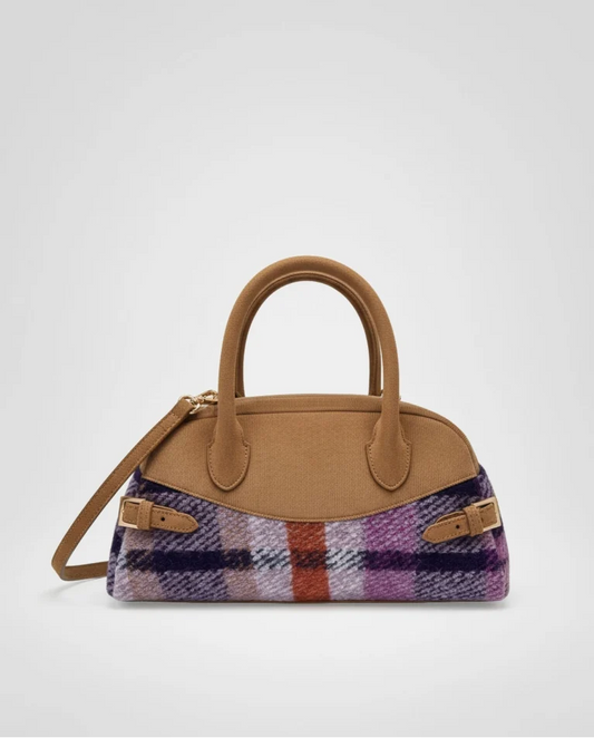 BOLSO BOWLING DE CUADROS DE LANA MORADO