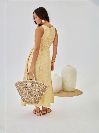 VESTIDO JACQUARD TIRANTES JOYA - AMARILLO
