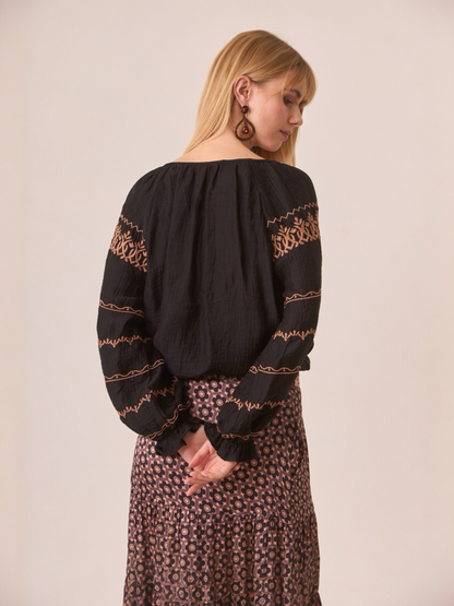 BLUSA VISCOSA CON BORDADO CONTRASTE