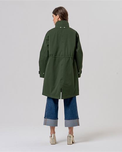 PARKA MIDI CON CAPUCHA REPELENTE AL AGUA KAKI OSCURO