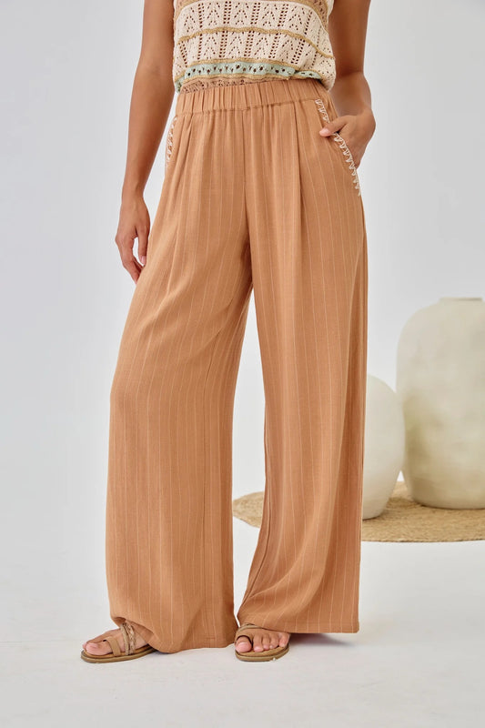 PANTALÓN LINO RAYA DIPLOMÁTICA MUT CAMEL