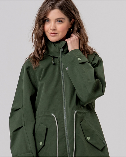 PARKA MIDI CON CAPUCHA REPELENTE AL AGUA KAKI OSCURO