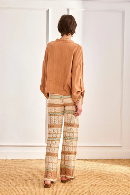 BLUSA OVERSIZED LINO MAO RAYA DIPLOMÁTICA TOT CAMEL