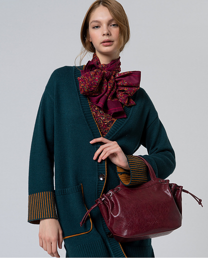 BOLSO EFECTO PIEL CRAQUELADA CON DOS ASAS BURDEOS