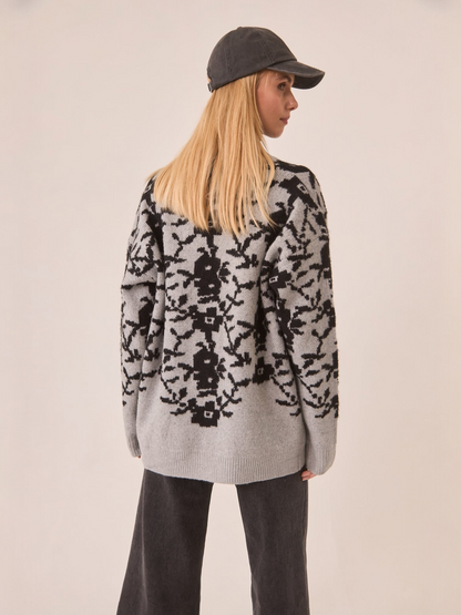 CARDIGAN JACQUARD FLORES GRIS