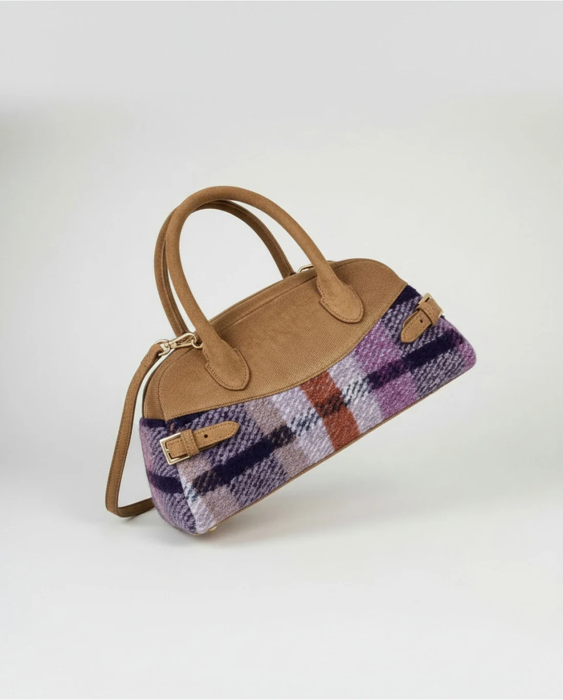 BOLSO BOWLING DE CUADROS DE LANA MORADO