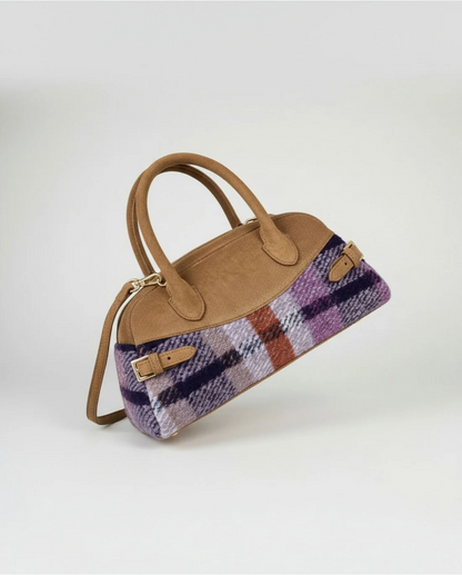 BOLSO BOWLING DE CUADROS DE LANA MORADO