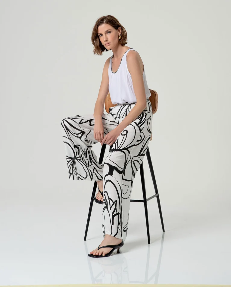 PANTALÓN AMLIO FLUÍDO ELÁSTICO BLANCO