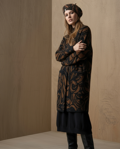 ABRIGO JACQUARD CON HEBILLA MARRÓN