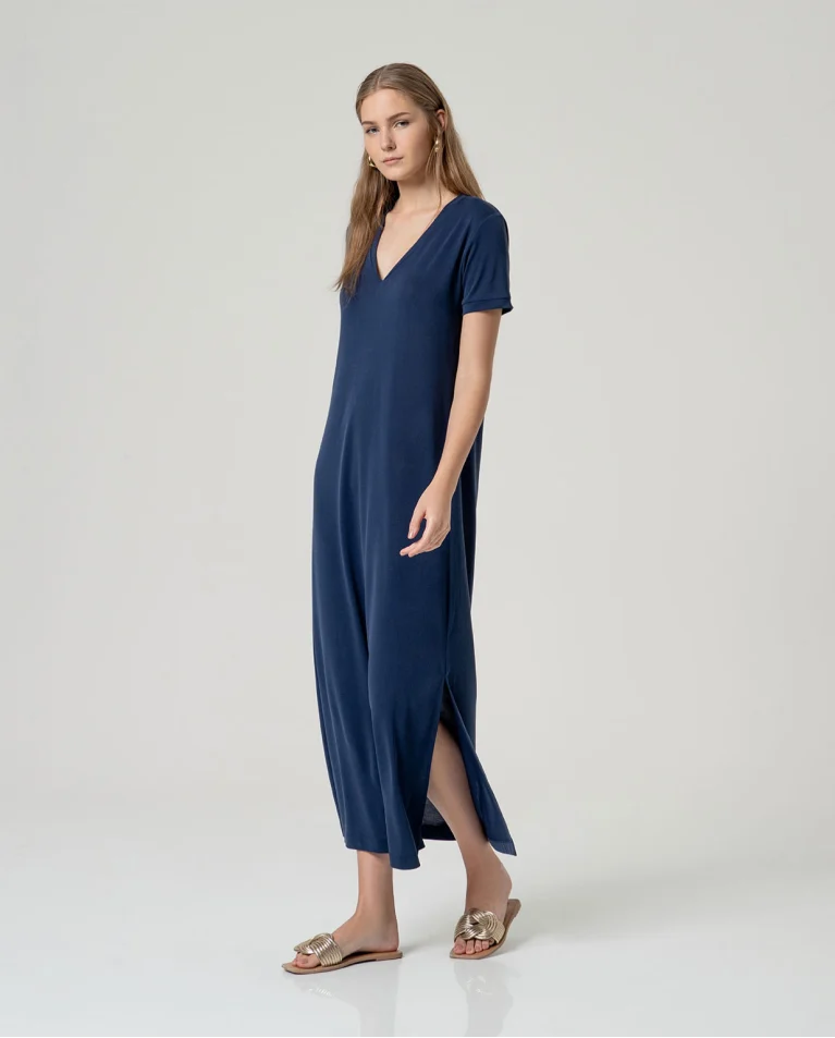 VESTIDO MAXI LISO TEJIDO LIGERO MARINO