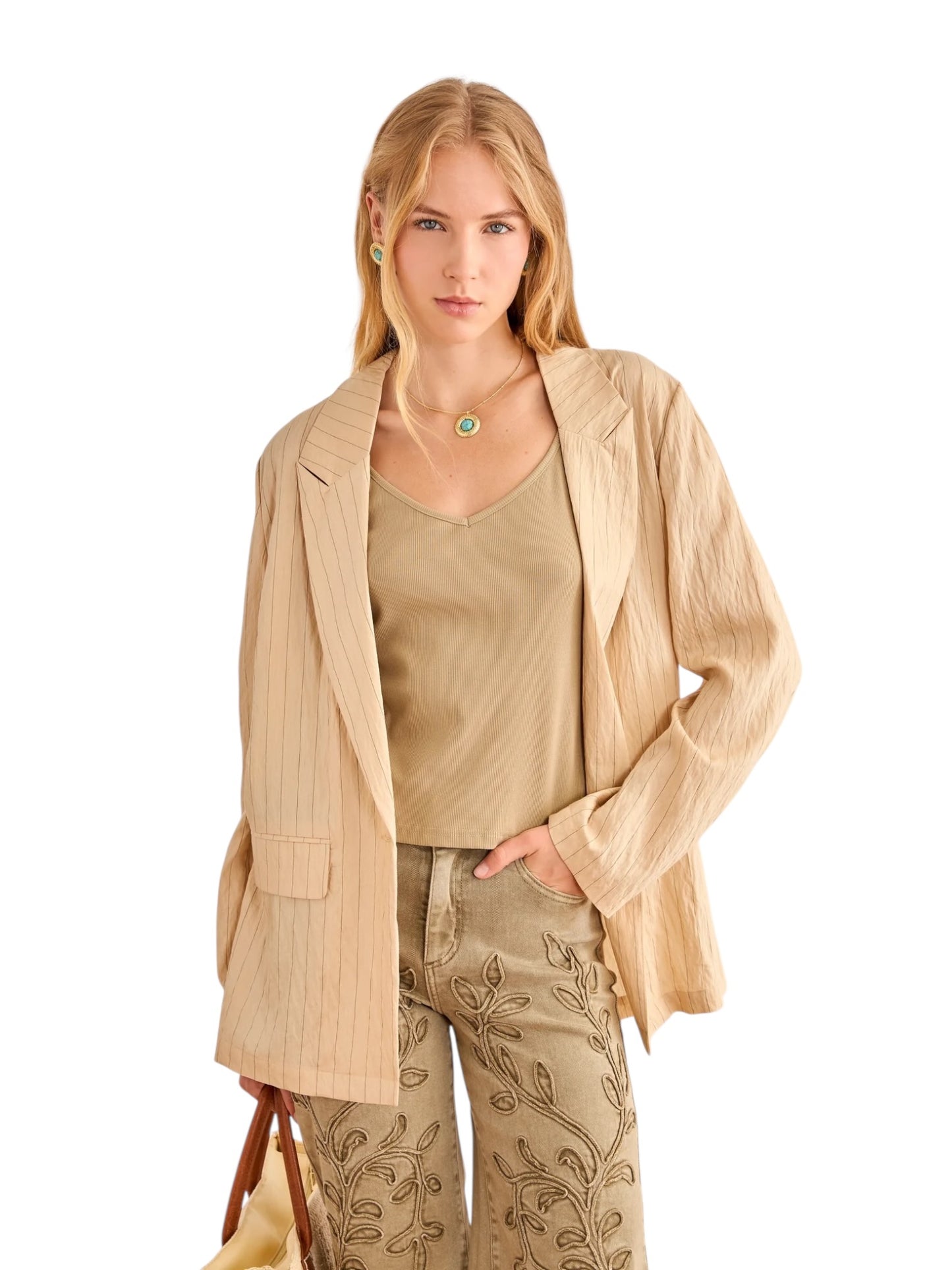 BLAZER RAYA DIPLOMÁTICA ESPALDA CALADOS - CAMEL