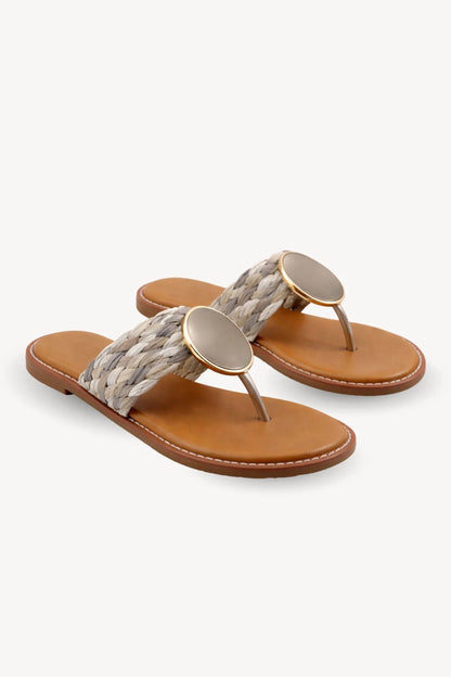 SANDALIAS ESCLAVA RAFIA TRENZADA TRICOLOR - CRUDO
