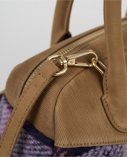 BOLSO BOWLING DE CUADROS DE LANA MORADO